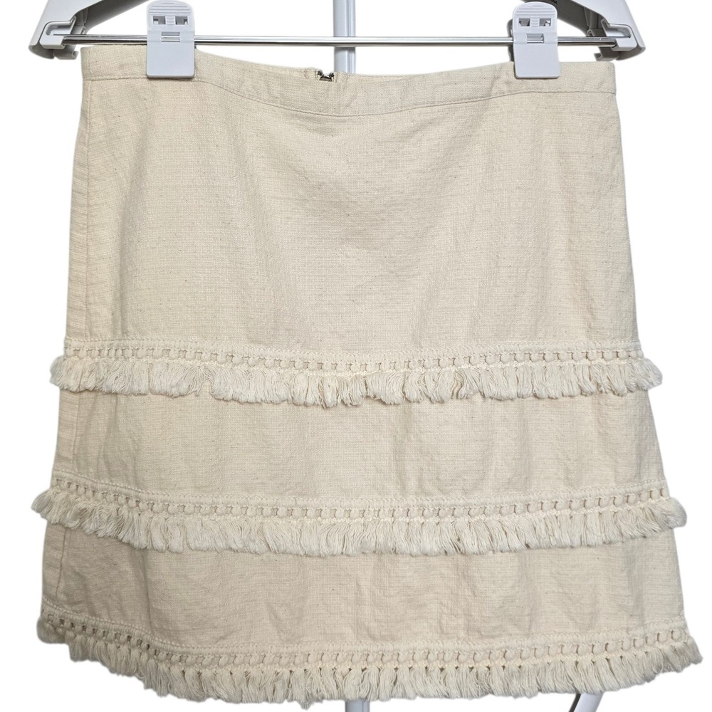 Ellison Cream Cotton Fringe Tiered Mini Skirt Ivory Boho RS1061-6 Womens‎ Large